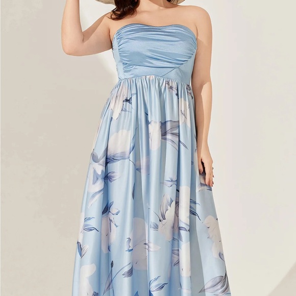 Flycurvy powder blue floral strapless gown 22 - Picture 11 of 13